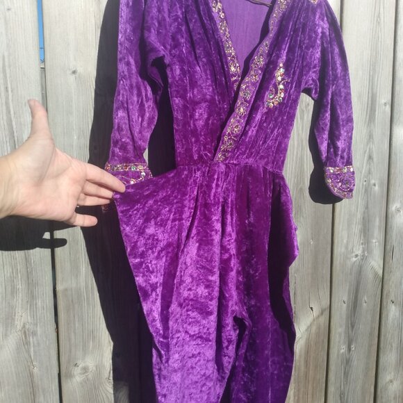 Vintage Children's Jumpsuit Crushed Velour Purple Bohemian Dance Costume AS IS - Picture 2 of 12